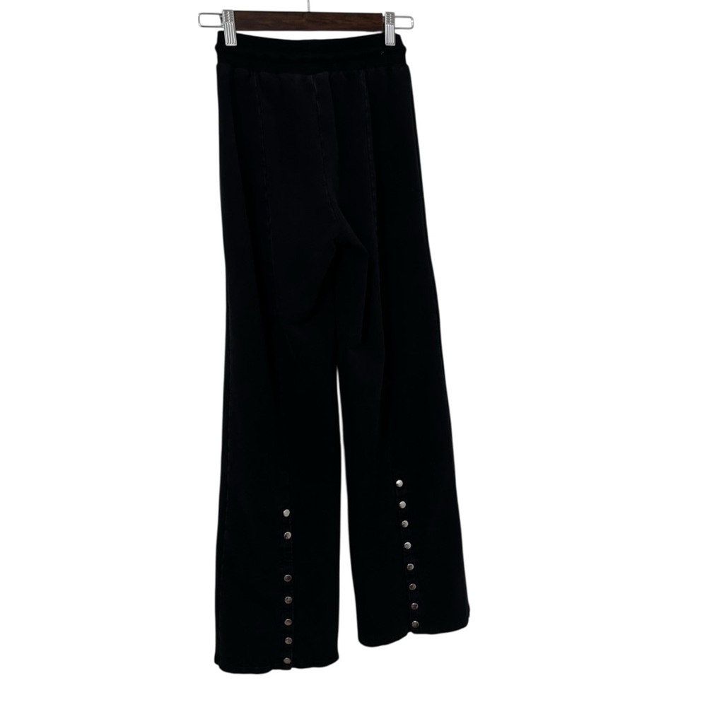 Tiger Mist Wide Leg Drawstring Pants with silver snap button back hem Black XS